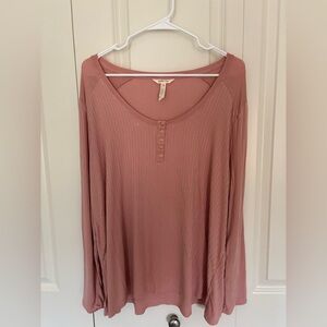 Matilda Jane Ryanne Womens Henley ribbed pink long sleeve tee size XXL